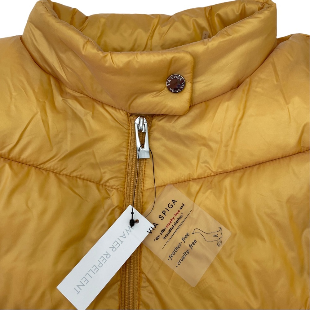 Via Spiga Smocked Quilted Puffer Jacket Maize Yellow Packable Medium/Large - Picture 5 of 11